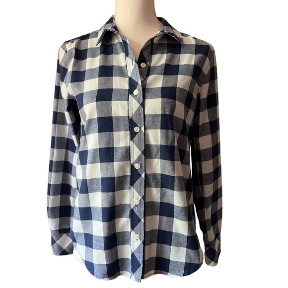 VINEYARD VINES WOMENS BLUE AND WHITE CHECKERED LONG SLEEVE BUTTONED DOWN SHIRT - Picture 1 of 10